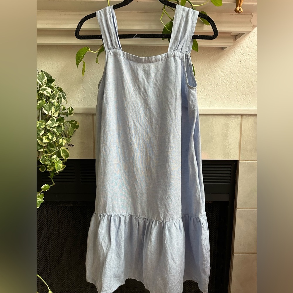 LOFT Pale Blue Linen Drop-waist Dress